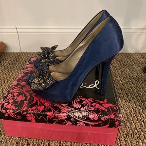 Qupid Blue Heels with Gold Accents